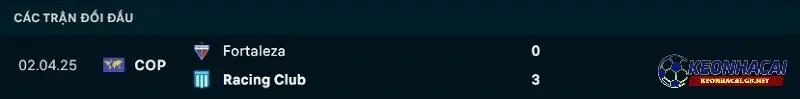 Lịch sử đối đầu giữa Racing Club vs Fortaleza CE Lịch sử đối đầu giữa Racing Club vs Fortaleza CE